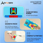 Electronic Klotski puzzle console with LED screen, magnetic pieces, and compact portable design