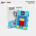 electronic block sliding puzzle with colorful geometric pieces and packaging box