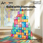 Colorful Mideer stained glass magnetic tiles arranged in a castle shape with light and shadow effect