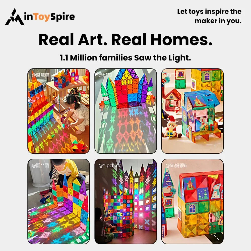 Children playing with colorful stained glass magnetic tiles creating vibrant light patterns indoors
